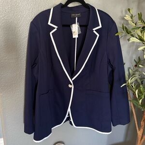 Lane Bryant Navy Blazer with White Trim